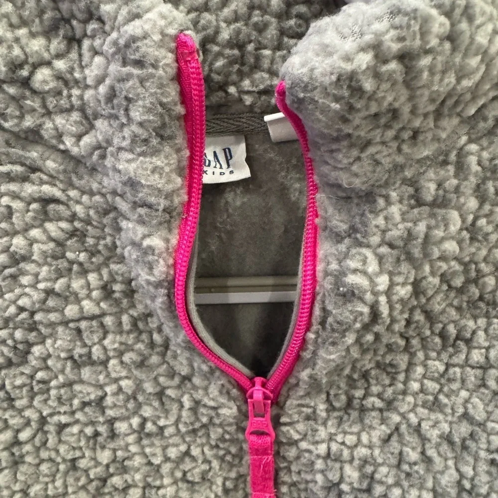 GAP Kids Gray Sherpa Jacket with Pink Accents